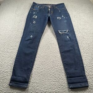 Philipp Plein Jeans Mens 32 Dark Blue‎ Straight Cut Distressed Skull Embroidery